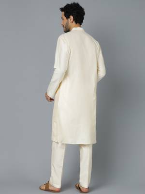 Cream Viscose Kurta Pyjama Set 3