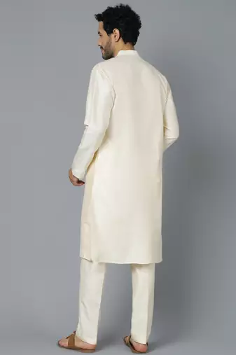 Cream Viscose Kurta Pyjama Set
