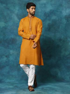 Rust And White Cotton Blend Kurta Pyjama Set 1