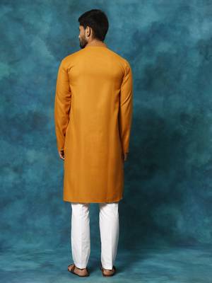 Rust And White Cotton Blend Kurta Pyjama Set 3