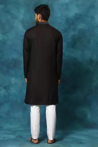 Black And White Cotton Blend Kurta Pyjama Set