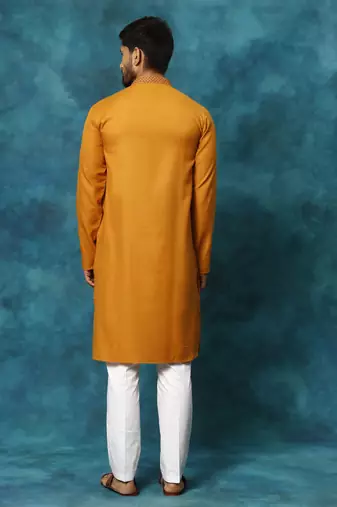 Rust And White Cotton Blend Kurta Pyjama Set