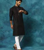 Black And White Cotton Blend Kurta Pyjama Set