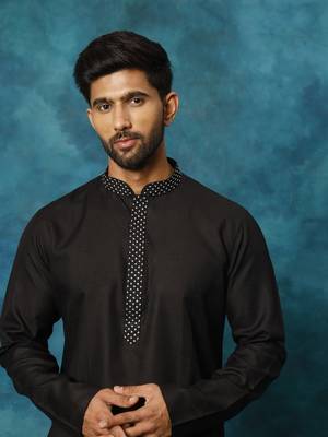 Black And White Cotton Blend Kurta Pyjama Set 4