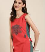 women's round neck solid red straight kurta and palazzos