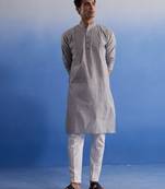 Grey And White Pure Cotton Kurta Pyjama Set