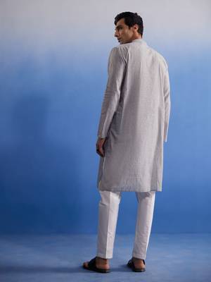 Grey And White Pure Cotton Kurta Pyjama Set 3