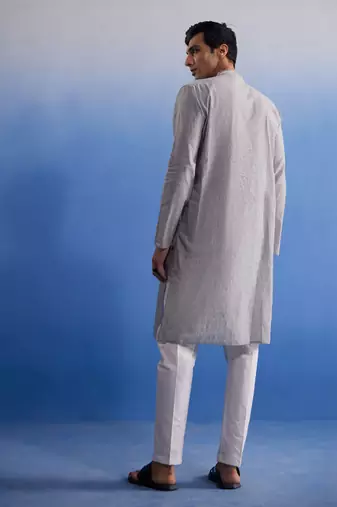 Grey And White Pure Cotton Kurta Pyjama Set
