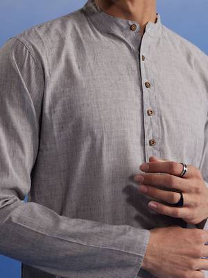 Grey And White Pure Cotton Kurta Pyjama Set 4