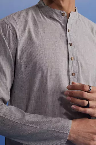 Grey And White Pure Cotton Kurta Pyjama Set