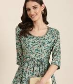 women's round neck floral sea green anarkali kurta and trouser