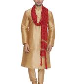  gold silk blend kurta, pyjama & dupatta set