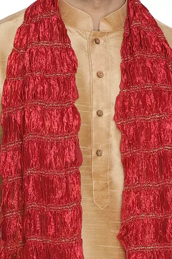  gold silk blend kurta, pyjama & dupatta set