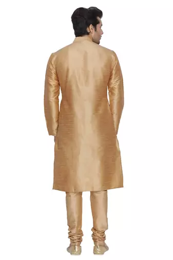  gold silk blend kurta, pyjama & dupatta set