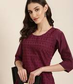 women's round neck textured chikankari violet straight kurta and trouser
