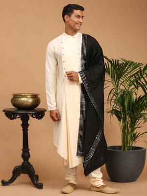 Cream Viscose Blend Kurta Pyjama Set With Dupatta 1