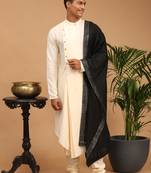 Men'S Cream Viscose Blend Kurta Pyjama Set With Dupatta