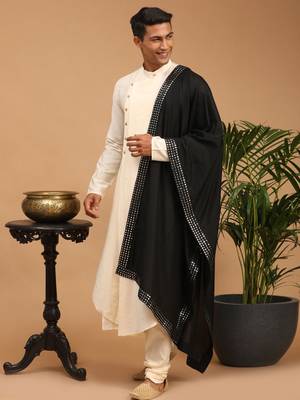Cream Viscose Blend Kurta Pyjama Set With Dupatta 2