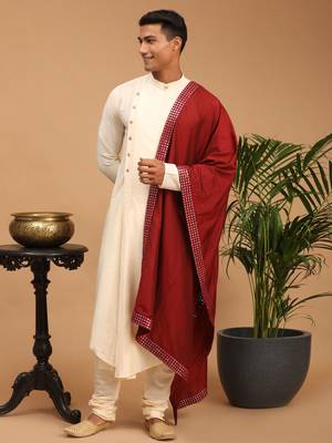 Cream Viscose Blend Kurta Pyjama Set With Dupatta 1