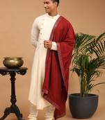 Men'S Cream Viscose Blend Kurta Pyjama Set With Dupatta