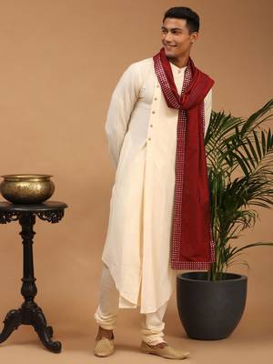 Cream Viscose Blend Kurta Pyjama Set With Dupatta 2