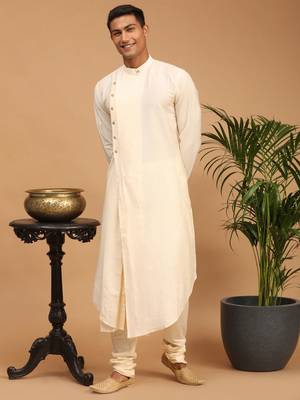 Cream Viscose Blend Kurta Pyjama Set With Dupatta 3
