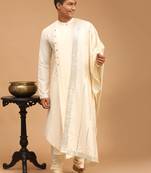 Cream Viscose Blend Kurta Pyjama Set With Dupatta
