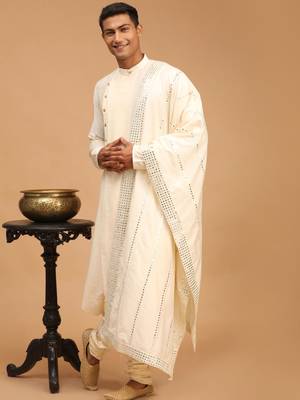 Cream Viscose Blend Kurta Pyjama Set With Dupatta 2