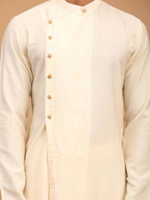 Cream Viscose Blend Kurta Pyjama Set With Dupatta 4