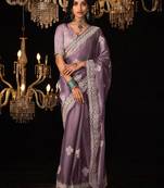 Lilac colour tissue silk embroidered saree online