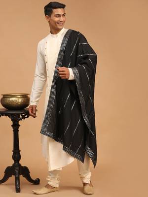 Cream Viscose Blend Kurta Pyjama Set With Dupatta 1