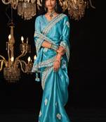 Sky blue colour tissue silk embroidered saree online