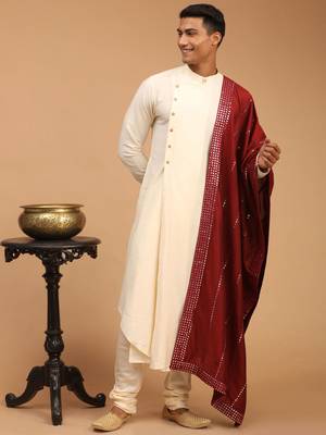 Cream Viscose Blend Kurta Pyjama Set With Dupatta 1