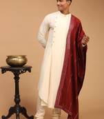 Cream Viscose Blend Kurta Pyjama Set With Dupatta