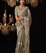 Light brown colour tissue silk embroidered saree online