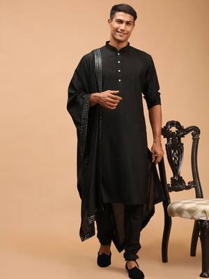 Black Viscose Kurta, Pyjama & Dupatta Set 1