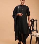 Men'S Black Viscose Kurta, Pyjama & Dupatta Set