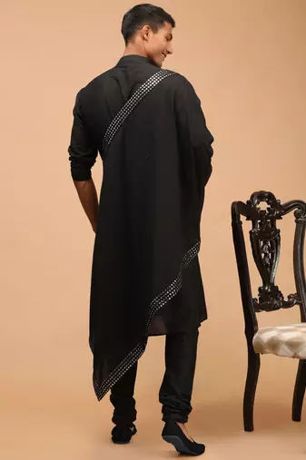 Black Viscose Kurta, Pyjama & Dupatta Set