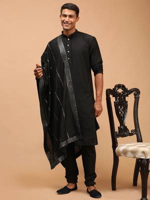 Black Viscose Kurta, Pyjama & Dupatta Set 1