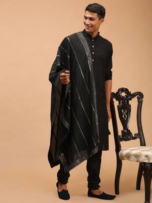 Black Viscose Kurta, Pyjama & Dupatta Set 2