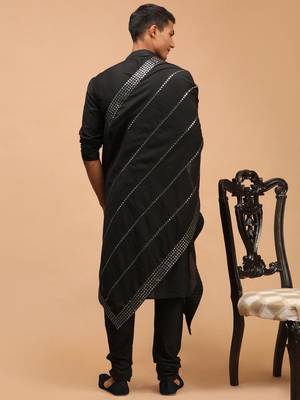 Black Viscose Kurta, Pyjama & Dupatta Set 3
