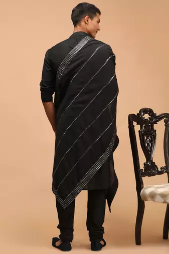 Black Viscose Kurta, Pyjama & Dupatta Set