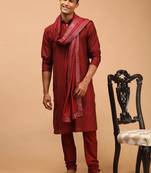 Maroon Viscose Kurta, Pyjama & Dupatta Set