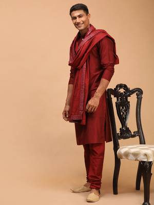 Maroon Viscose Kurta, Pyjama & Dupatta Set 2
