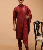 Maroon Viscose Kurta, Pyjama & Dupatta Set