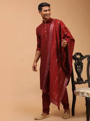 Maroon Viscose Kurta, Pyjama & Dupatta Set 2