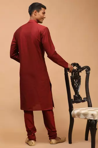 Maroon Viscose Kurta, Pyjama & Dupatta Set
