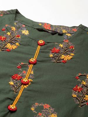 women's round neck floral foil print green straight kurta and trouser with dupatta 3