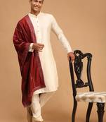 Cream Viscose Kurta, Pyjama & Dupatta Set