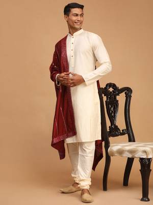 Cream Viscose Kurta, Pyjama & Dupatta Set 2